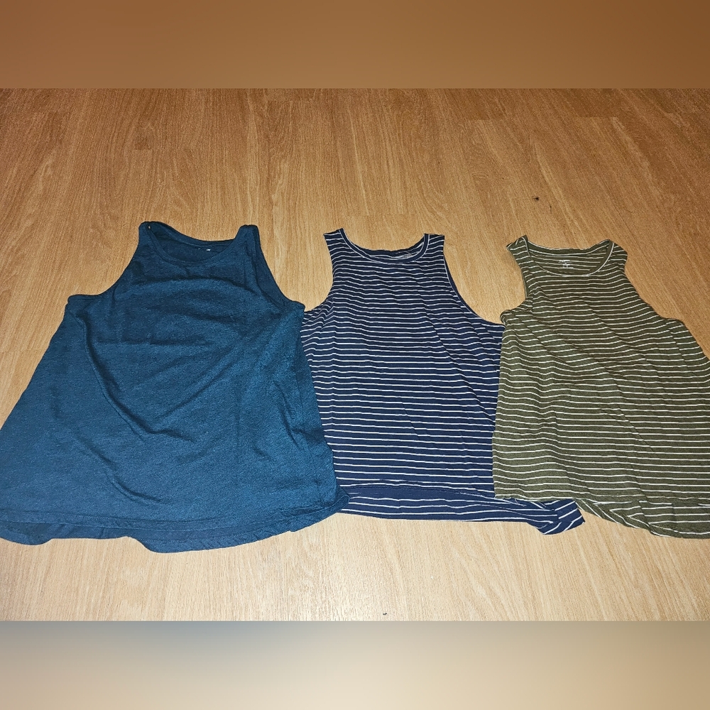 Sleeveless Striped Tank Tops - Blue, Navy, and Olive